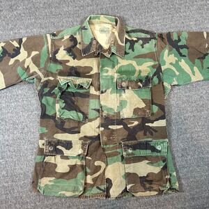 Vintage Military Field Jacket Woodland Camo Hot‎ Weather Combat Small Regular